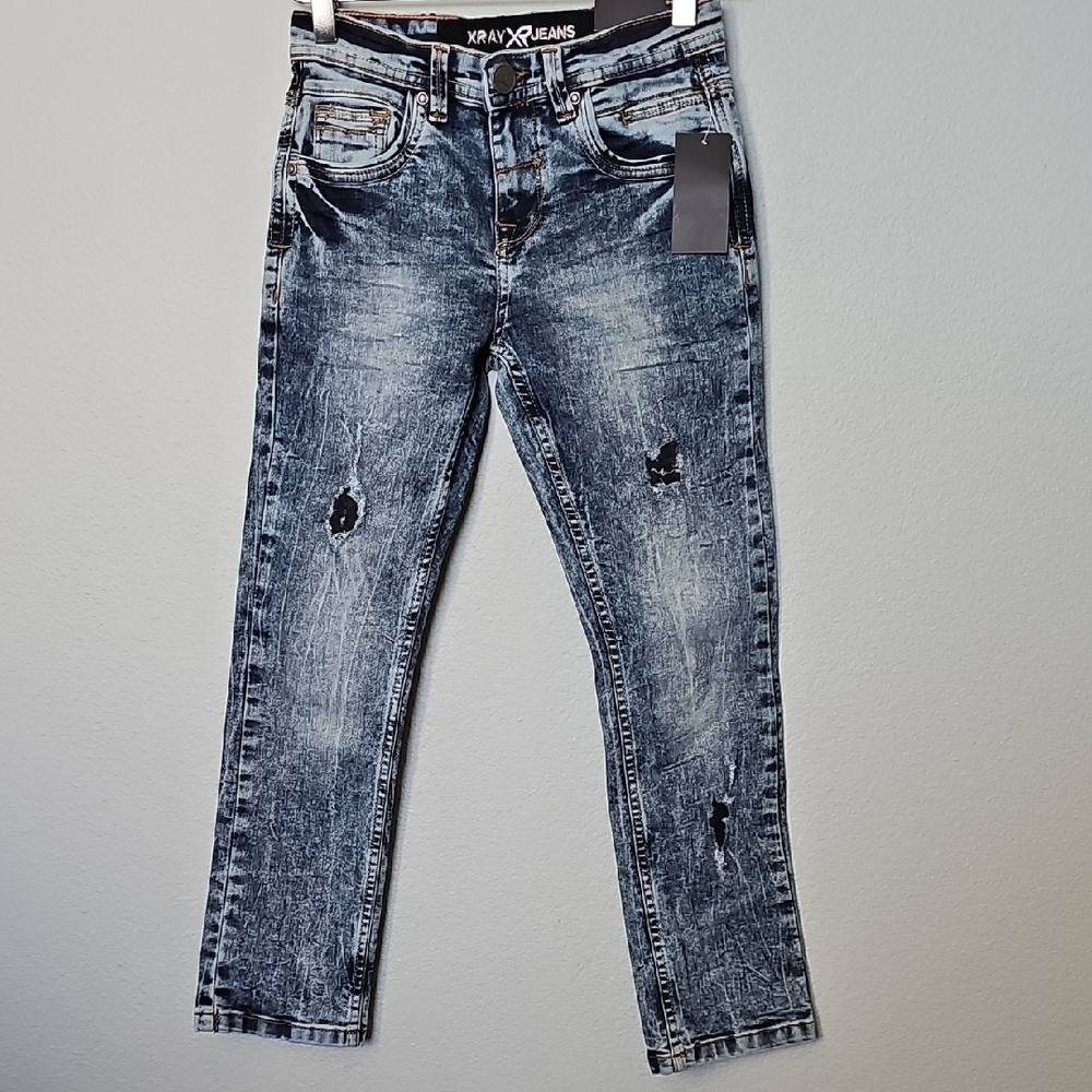 X-Ray NWT Boy's Acid Wash Distressed Skinny Jeans Size 8
